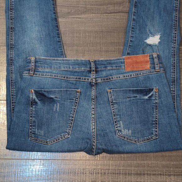 ZARA Mid Rise Skinny Fit Jeans Z1975 Basic Dept Distressed Denim Womens Size 8 - Picture 6 of 8